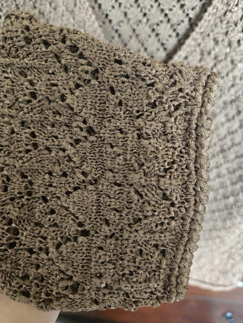 Crochet Knit Bronze V-Neck Cardigan Sweater, Sz. L - Picture 5 of 10